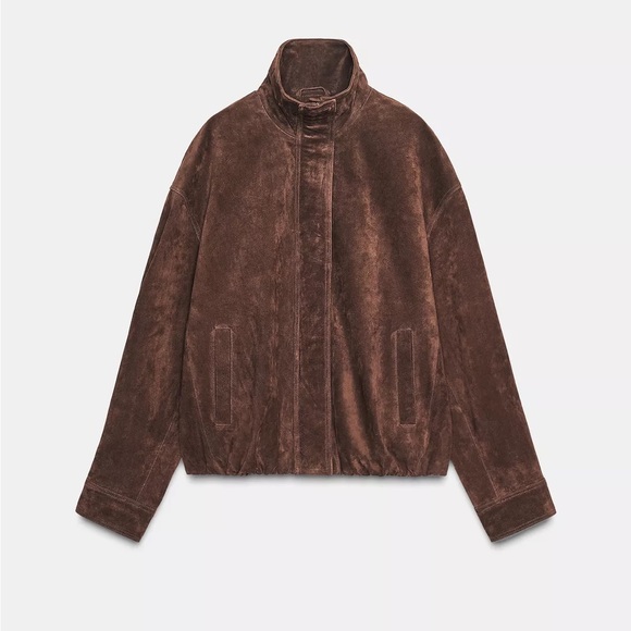 Zara Oversized Brown Genuine Suede 100% Leather Jacket NWOT size XS - Picture 7 of 7